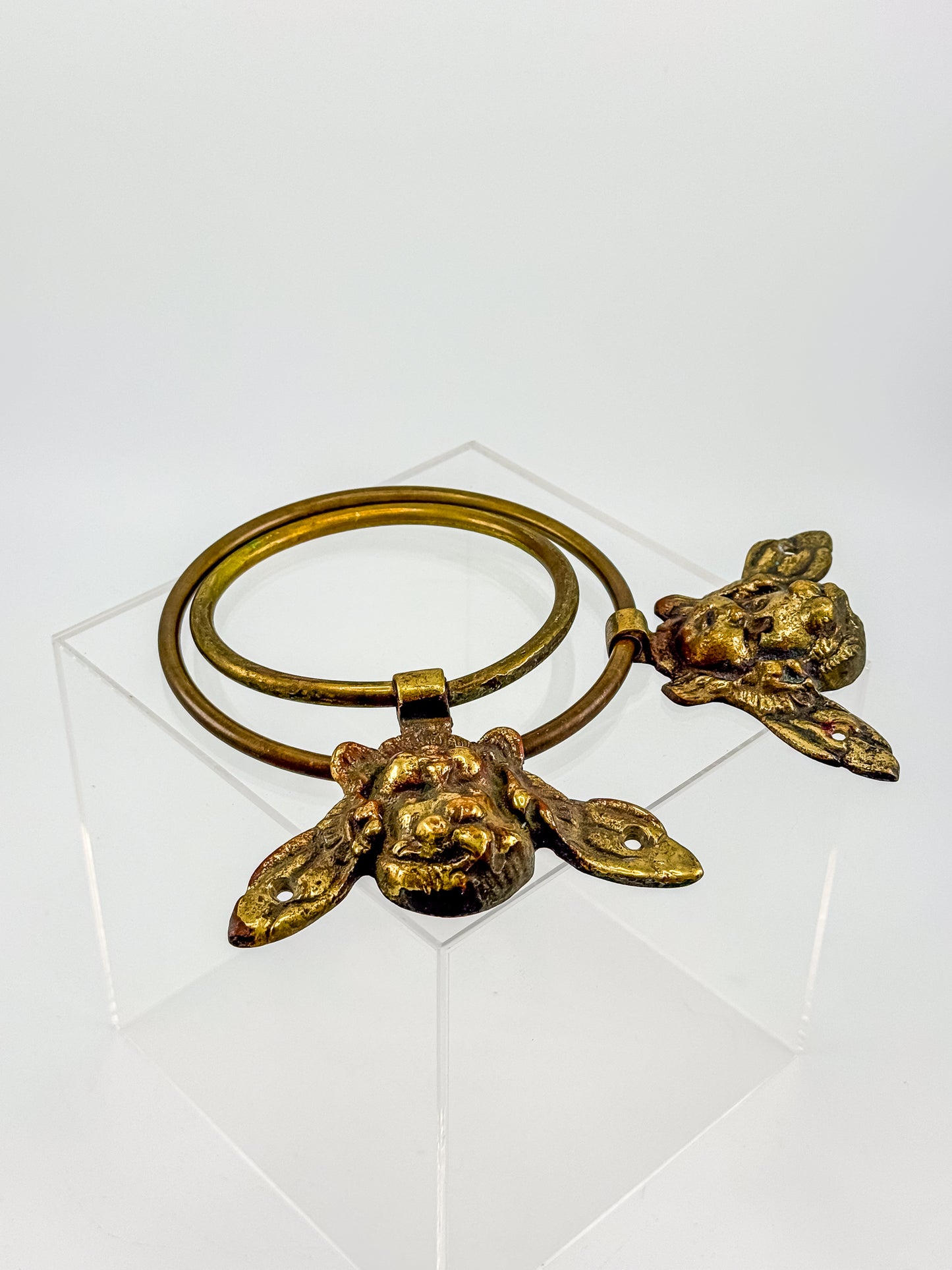 Vintage Brass Cherub Towel Rings with Winged Angel, Set of Two, Two Sizes