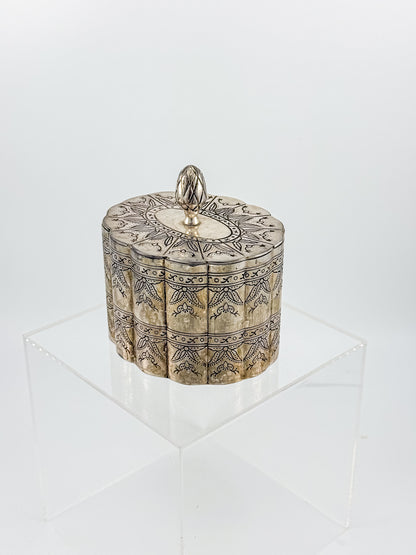 Vintage Silver-Plate Trinket Box with Red Velvet Lining and Hand-Engraved Floral Detail