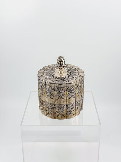 Vintage Silver-Plate Trinket Box with Red Velvet Lining and Hand-Engraved Floral Detail