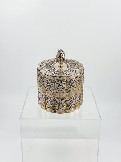 Vintage Silver-Plate Trinket Box with Red Velvet Lining and Hand-Engraved Floral Detail