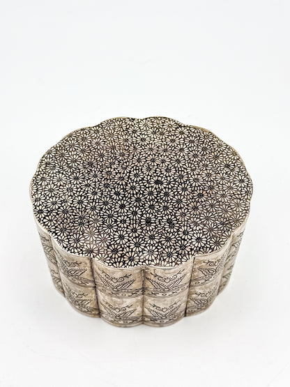 Vintage Silver-Plate Trinket Box with Red Velvet Lining and Hand-Engraved Floral Detail