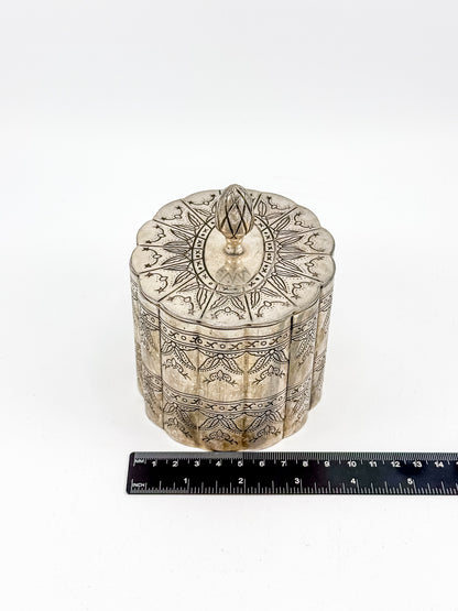 Vintage Silver-Plate Trinket Box with Red Velvet Lining and Hand-Engraved Floral Detail