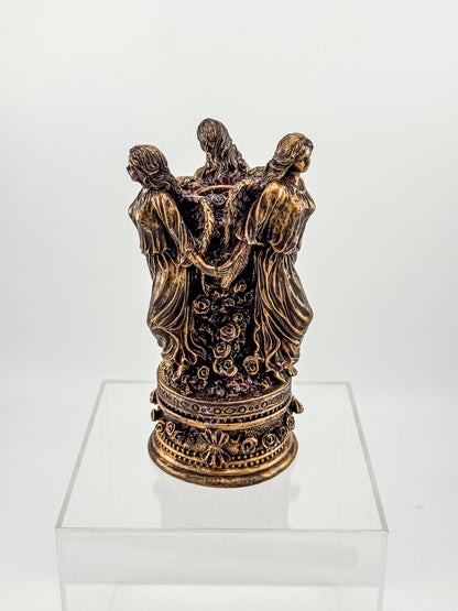 Three Graces Figural Resin Taper Candle Holder with Bronze Patina Finish, Classical Decor