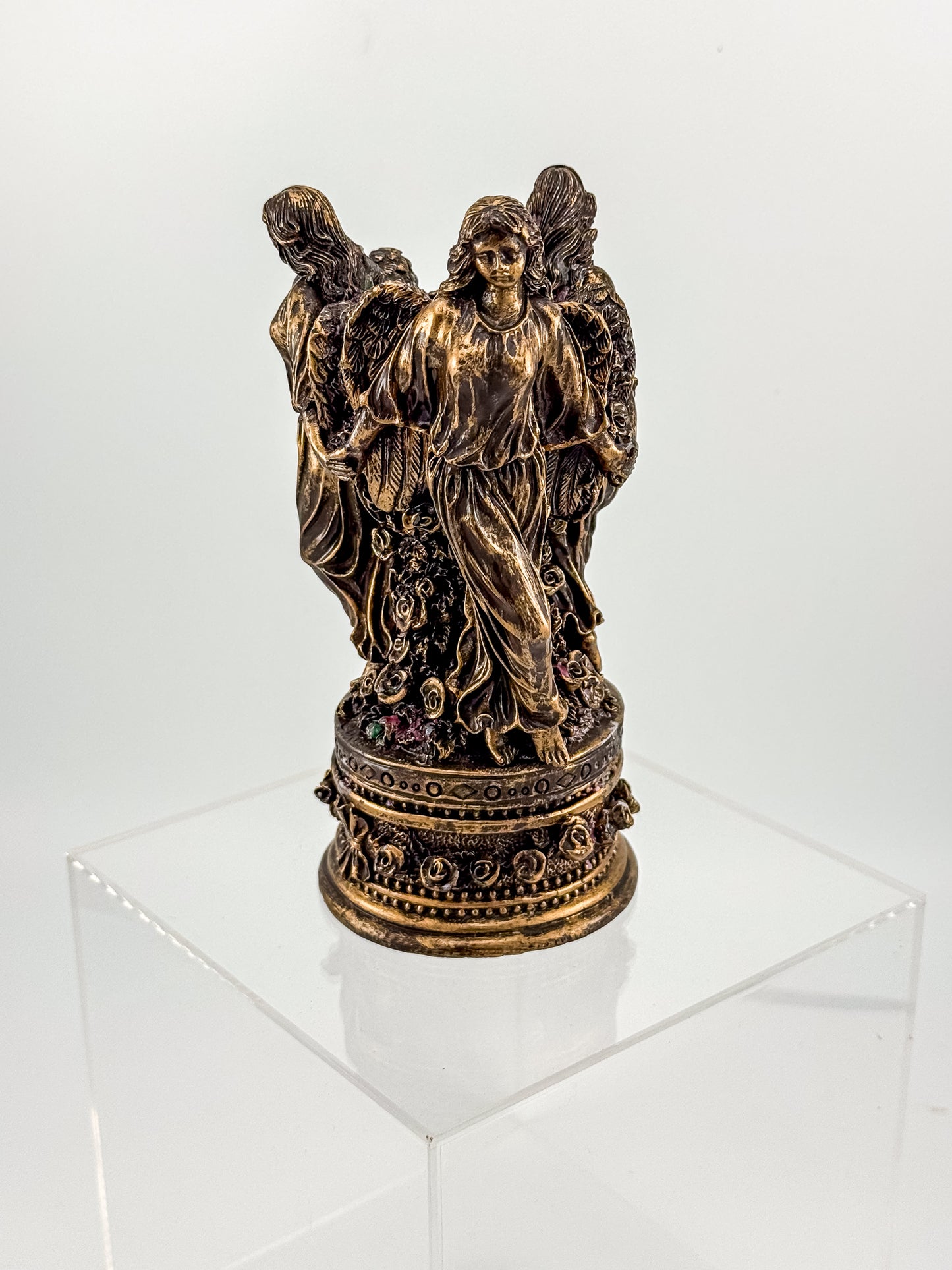 Three Graces Figural Resin Taper Candle Holder with Bronze Patina Finish, Classical Decor