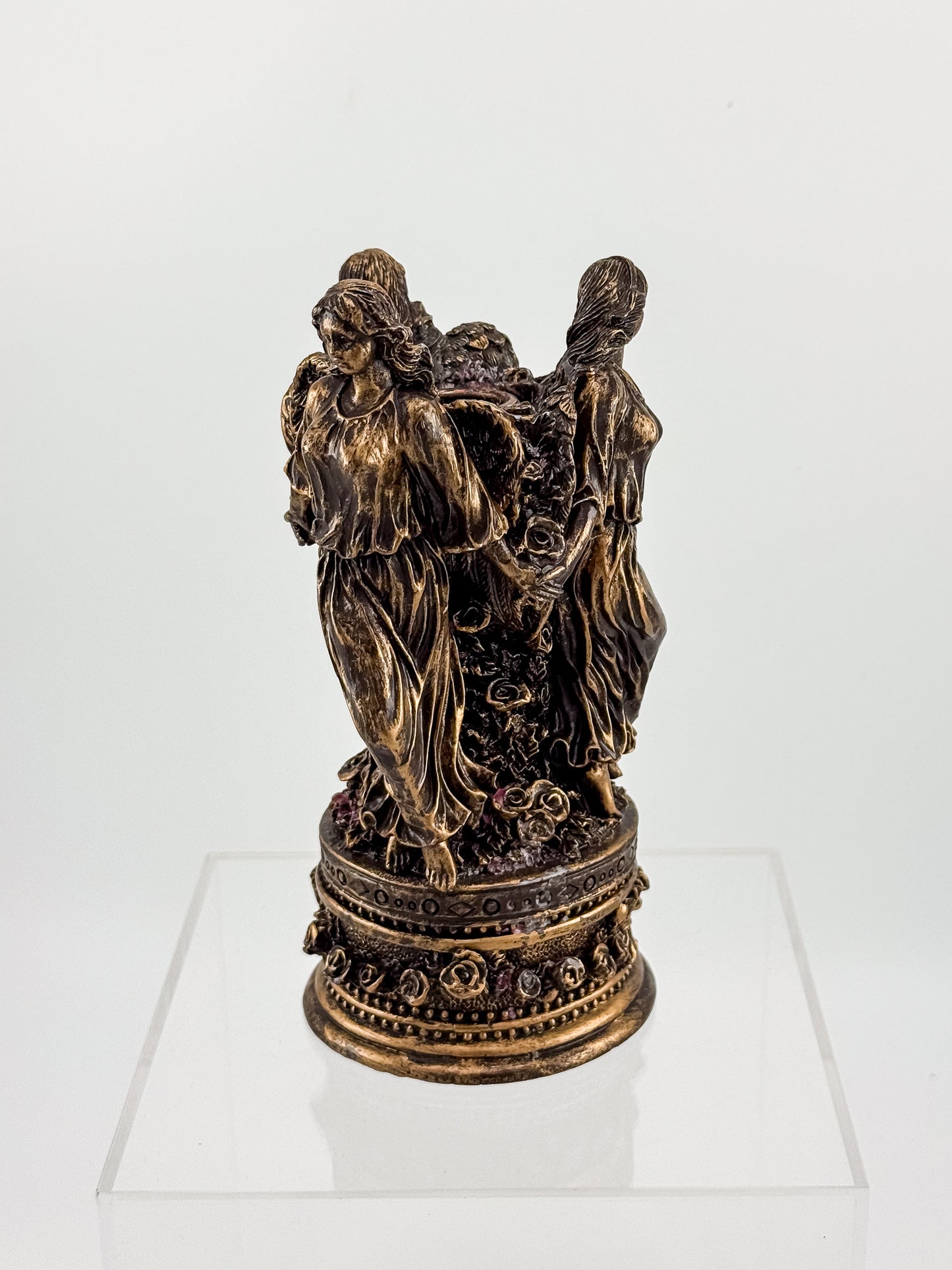Three Graces Figural Resin Taper Candle Holder with Bronze Patina Finish, Classical Decor