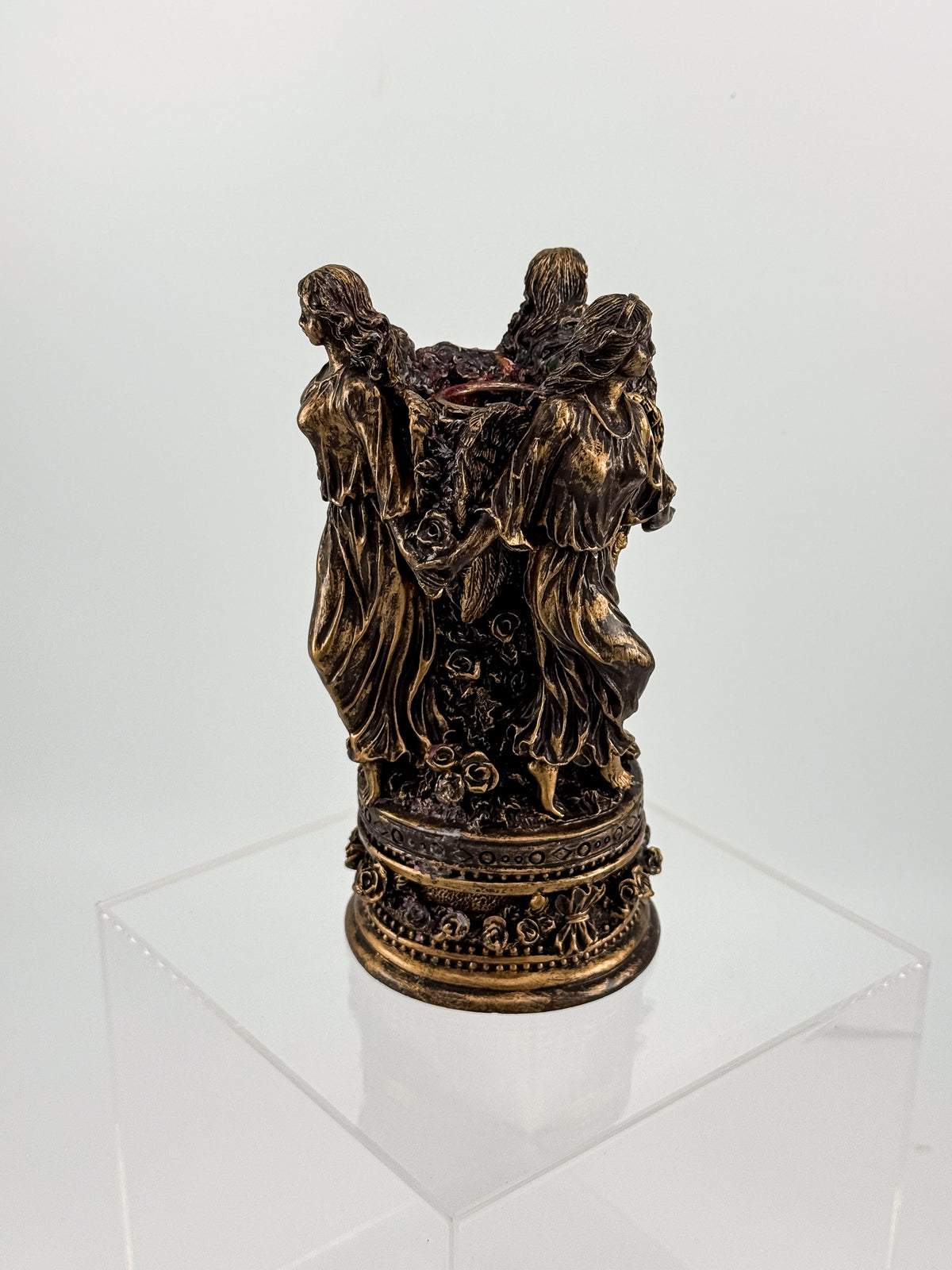 Three Graces Figural Resin Taper Candle Holder with Bronze Patina Finish, Classical Decor