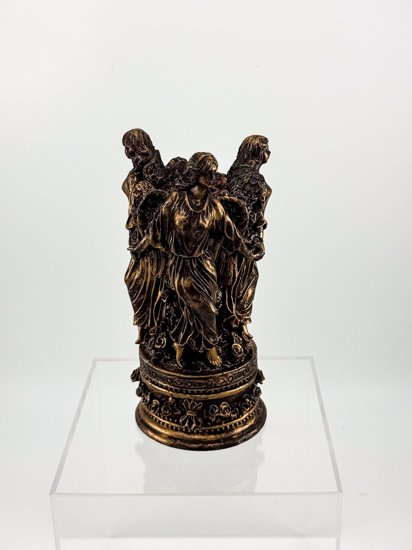Three Graces Figural Resin Taper Candle Holder with Bronze Patina Finish, Classical Decor