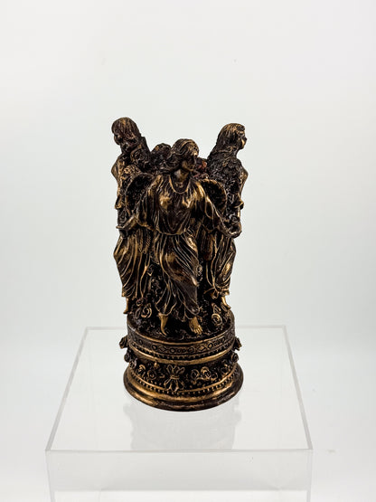 Three Graces Figural Resin Taper Candle Holder with Bronze Patina Finish, Classical Decor