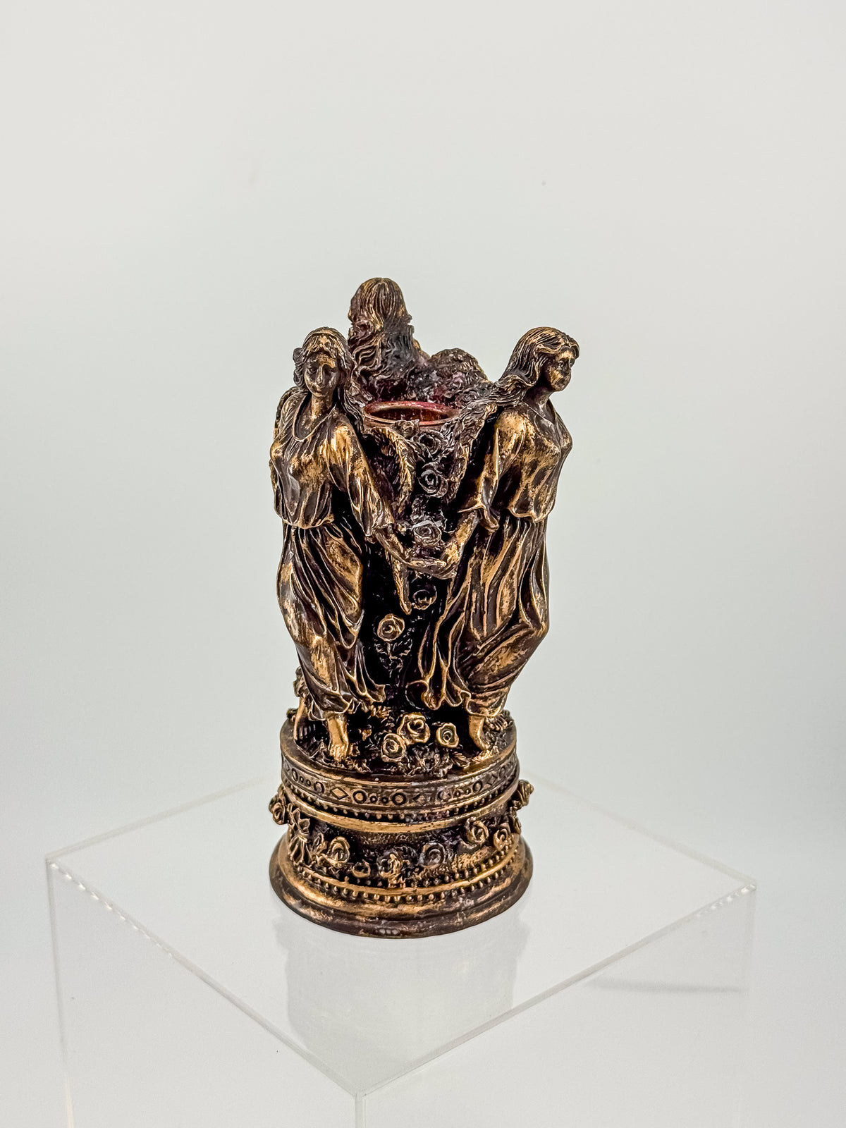 Three Graces Figural Resin Taper Candle Holder with Bronze Patina Finish, Classical Decor