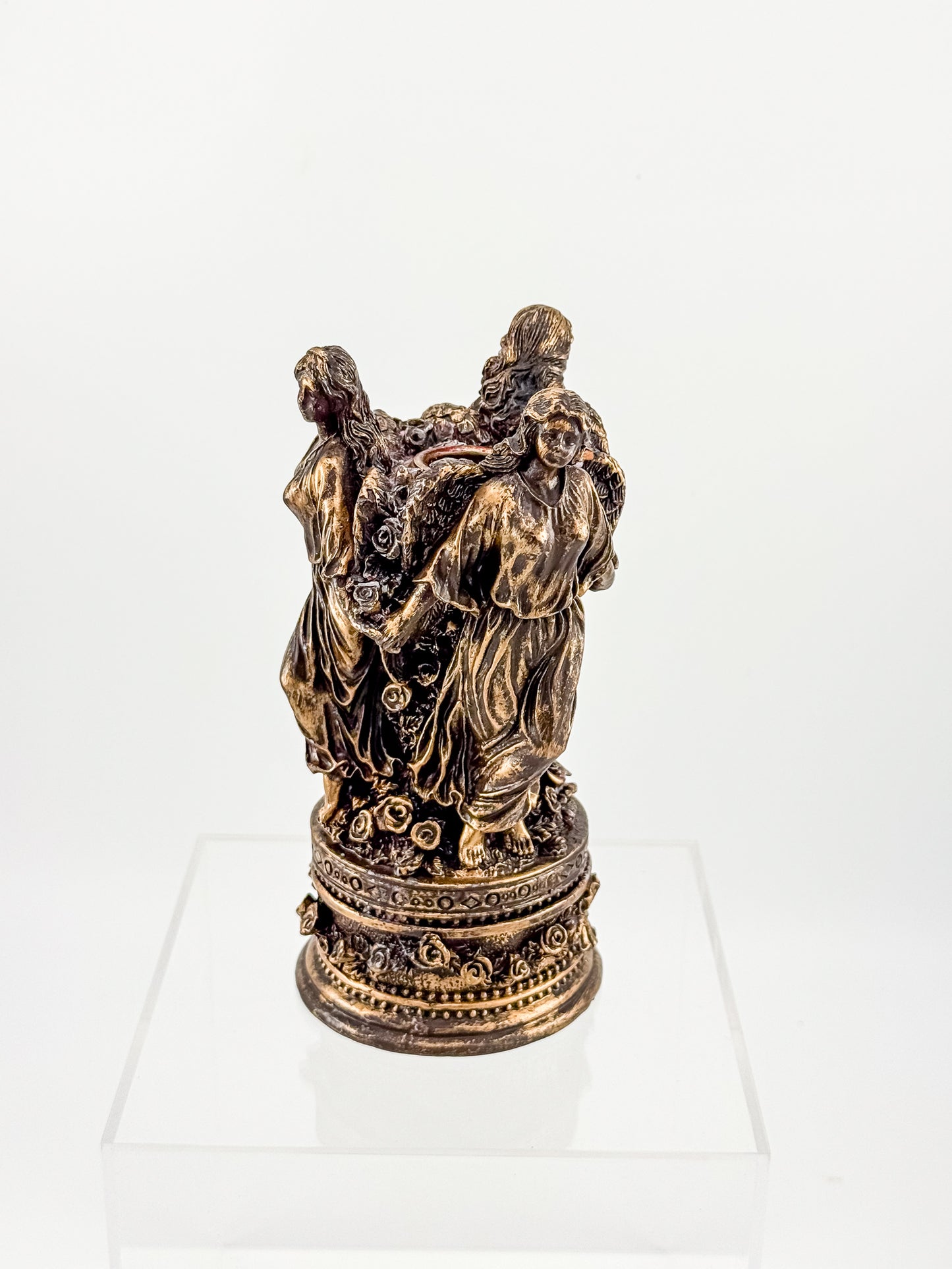 Three Graces Figural Resin Taper Candle Holder with Bronze Patina Finish, Classical Decor