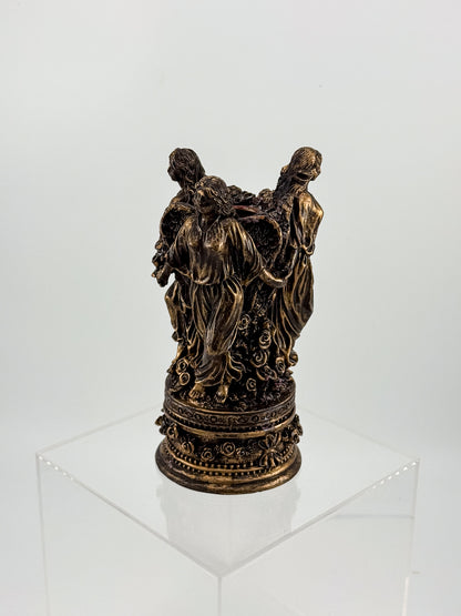 Three Graces Figural Resin Taper Candle Holder with Bronze Patina Finish, Classical Decor
