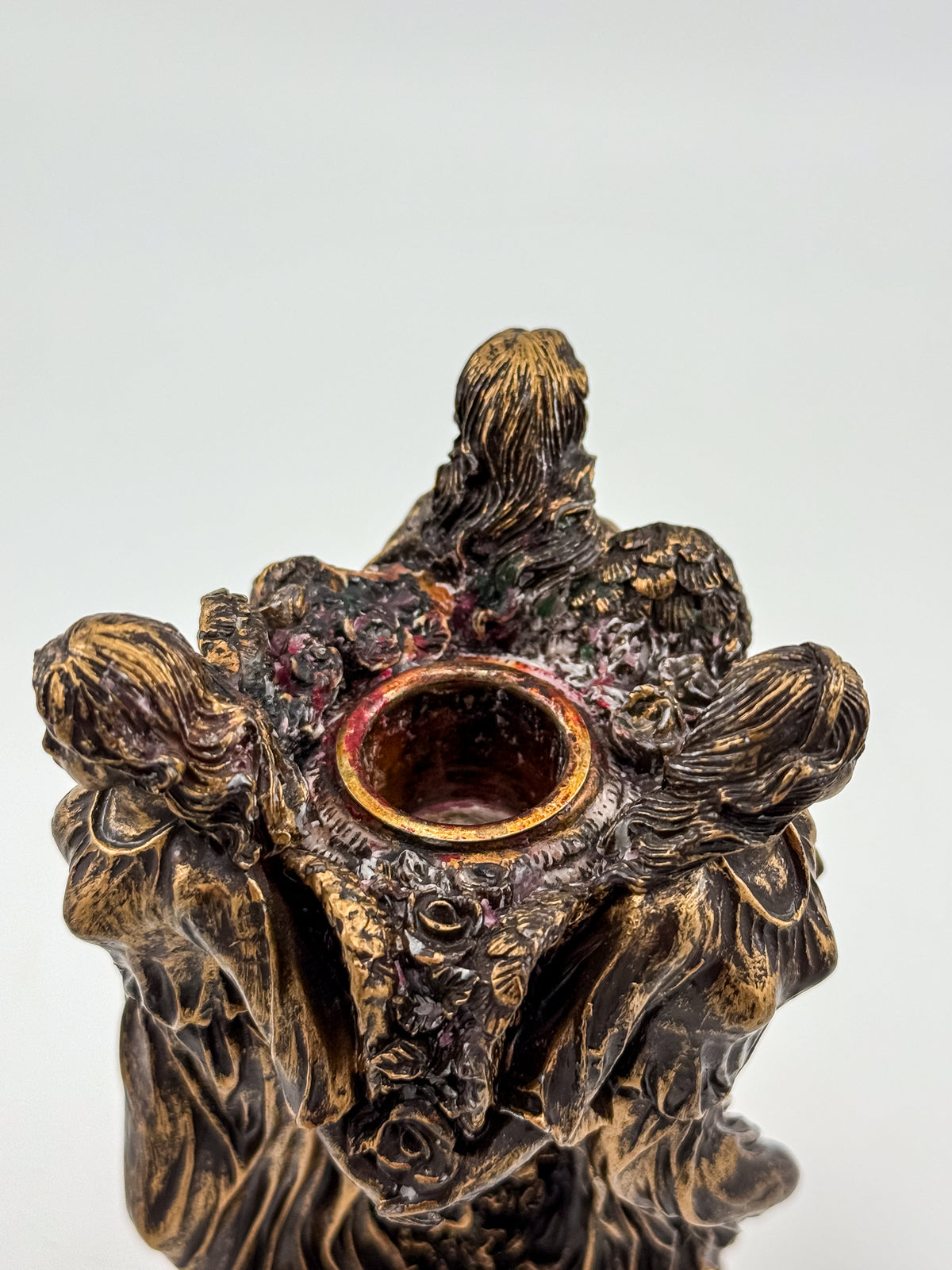 Three Graces Figural Resin Taper Candle Holder with Bronze Patina Finish, Classical Decor