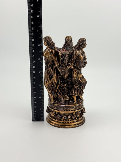 Three Graces Figural Resin Taper Candle Holder with Bronze Patina Finish, Classical Decor