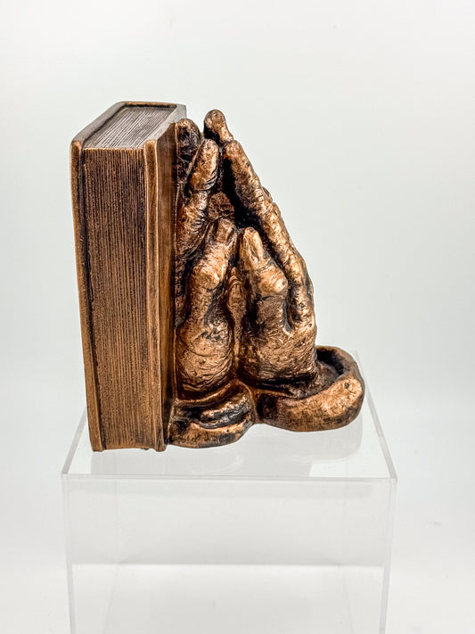 Vintage Praying Hands and Holy Bible Resin Bookend by Universal Statuary Co., Religious Decor