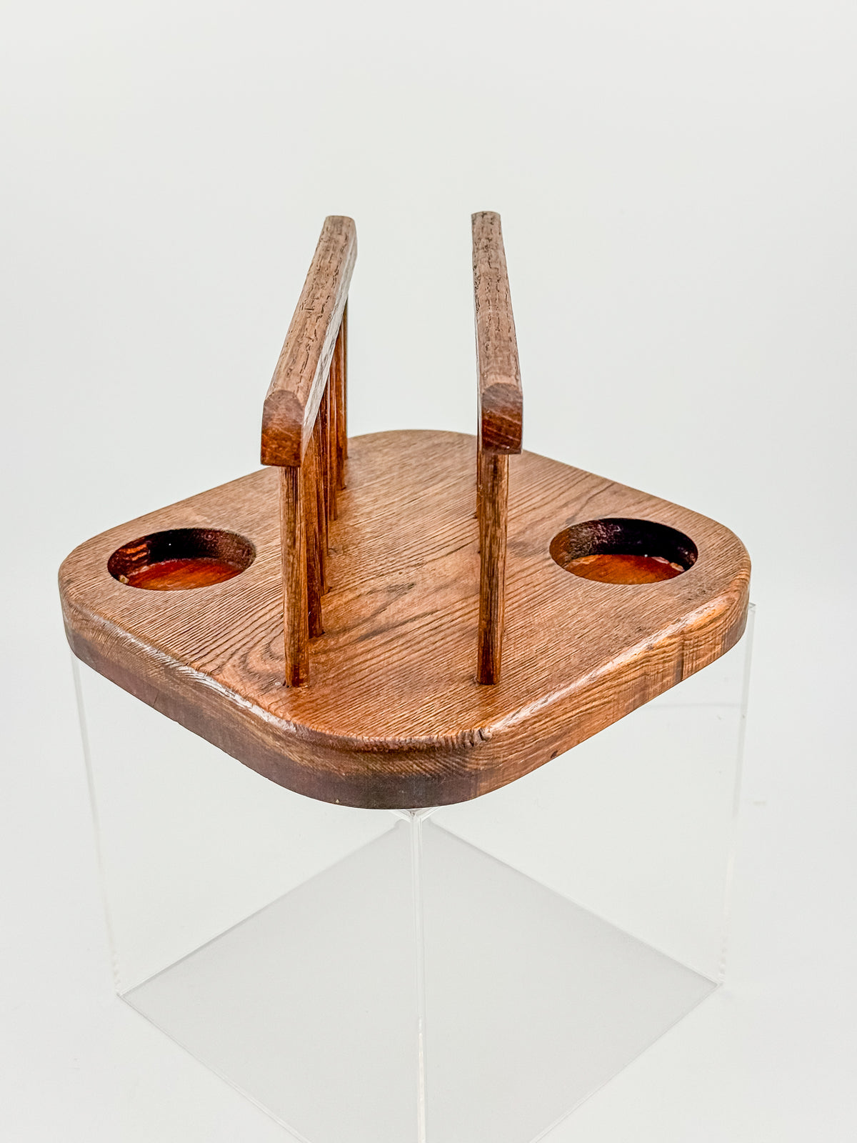 Vintage Mid-Century Modern Wood Napkin Holder and Salt Pepper Caddy with Spindle Rails