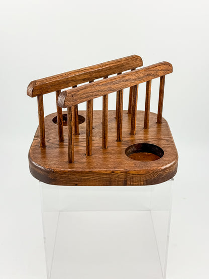 Vintage Mid-Century Modern Wood Napkin Holder and Salt Pepper Caddy with Spindle Rails
