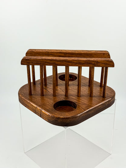 Vintage Mid-Century Modern Wood Napkin Holder and Salt Pepper Caddy with Spindle Rails