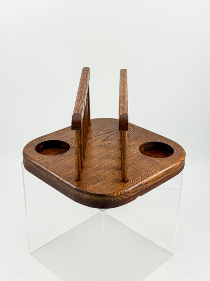 Vintage Mid-Century Modern Wood Napkin Holder and Salt Pepper Caddy with Spindle Rails