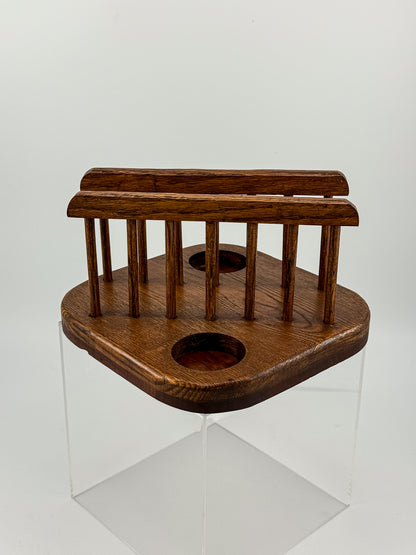 Vintage Mid-Century Modern Wood Napkin Holder and Salt Pepper Caddy with Spindle Rails