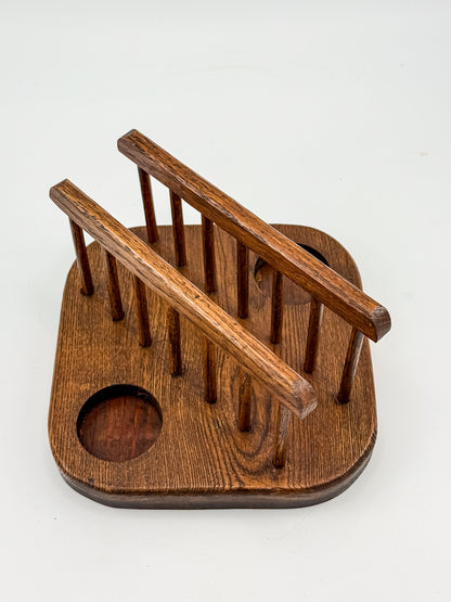 Vintage Mid-Century Modern Wood Napkin Holder and Salt Pepper Caddy with Spindle Rails