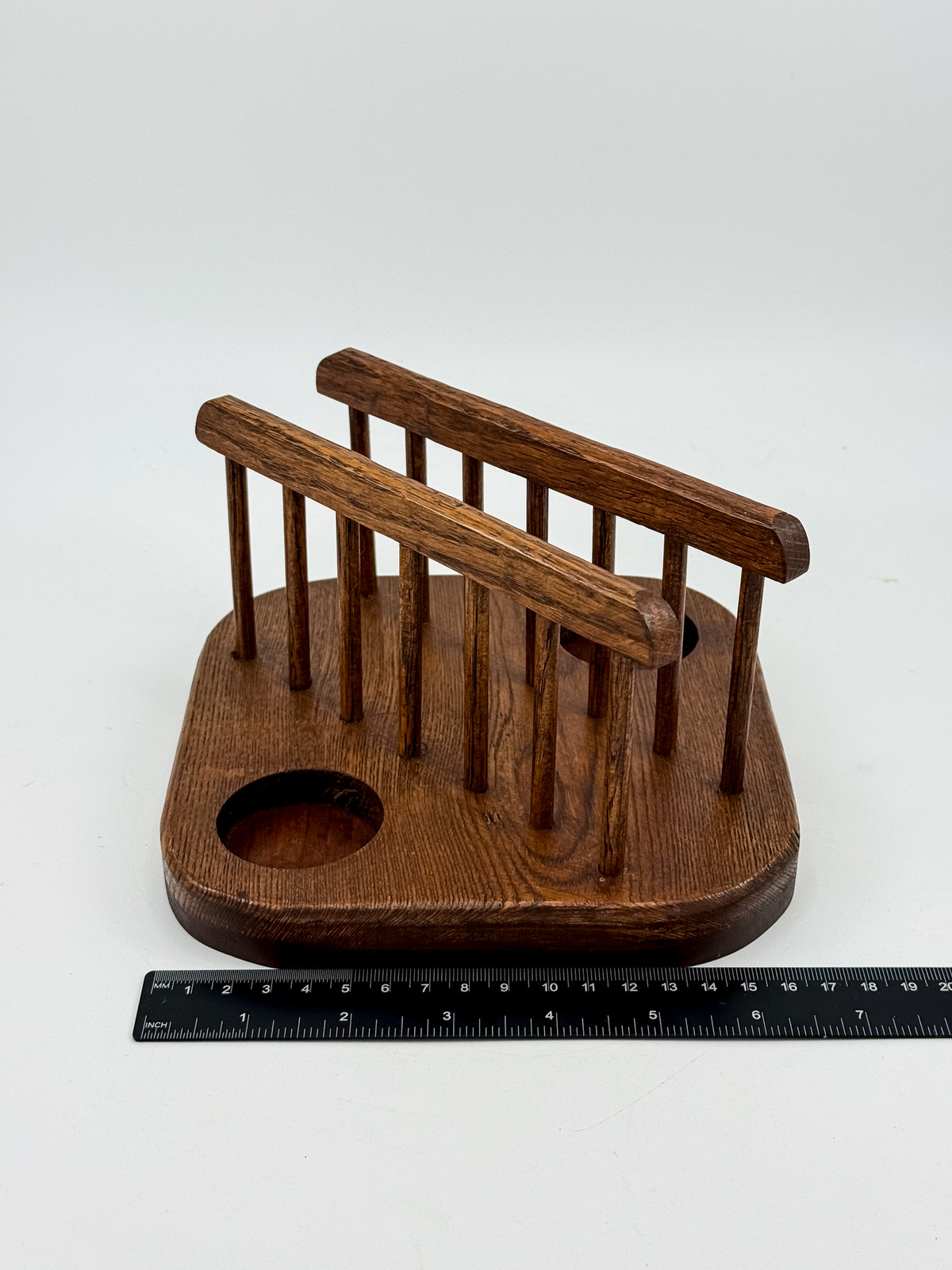 Vintage Mid-Century Modern Wood Napkin Holder and Salt Pepper Caddy with Spindle Rails