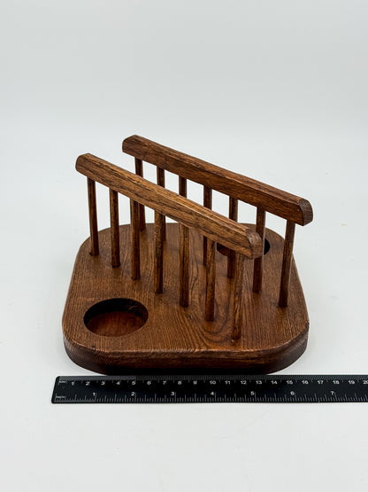 Vintage Mid-Century Modern Wood Napkin Holder and Salt Pepper Caddy with Spindle Rails