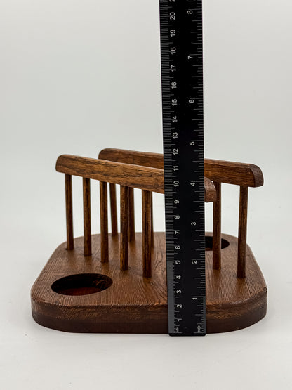 Vintage Mid-Century Modern Wood Napkin Holder and Salt Pepper Caddy with Spindle Rails