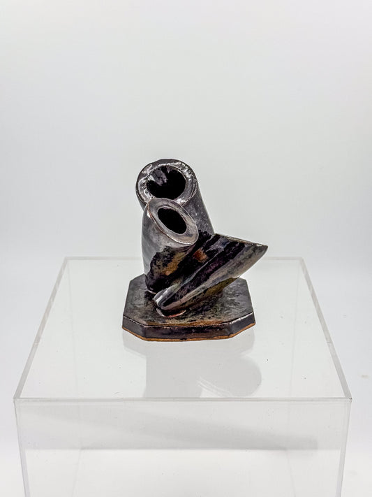 Vintage Brutalist Studio Pottery Stoneware Sculpture and Multi-Stem Bud Vase or Pen Holder