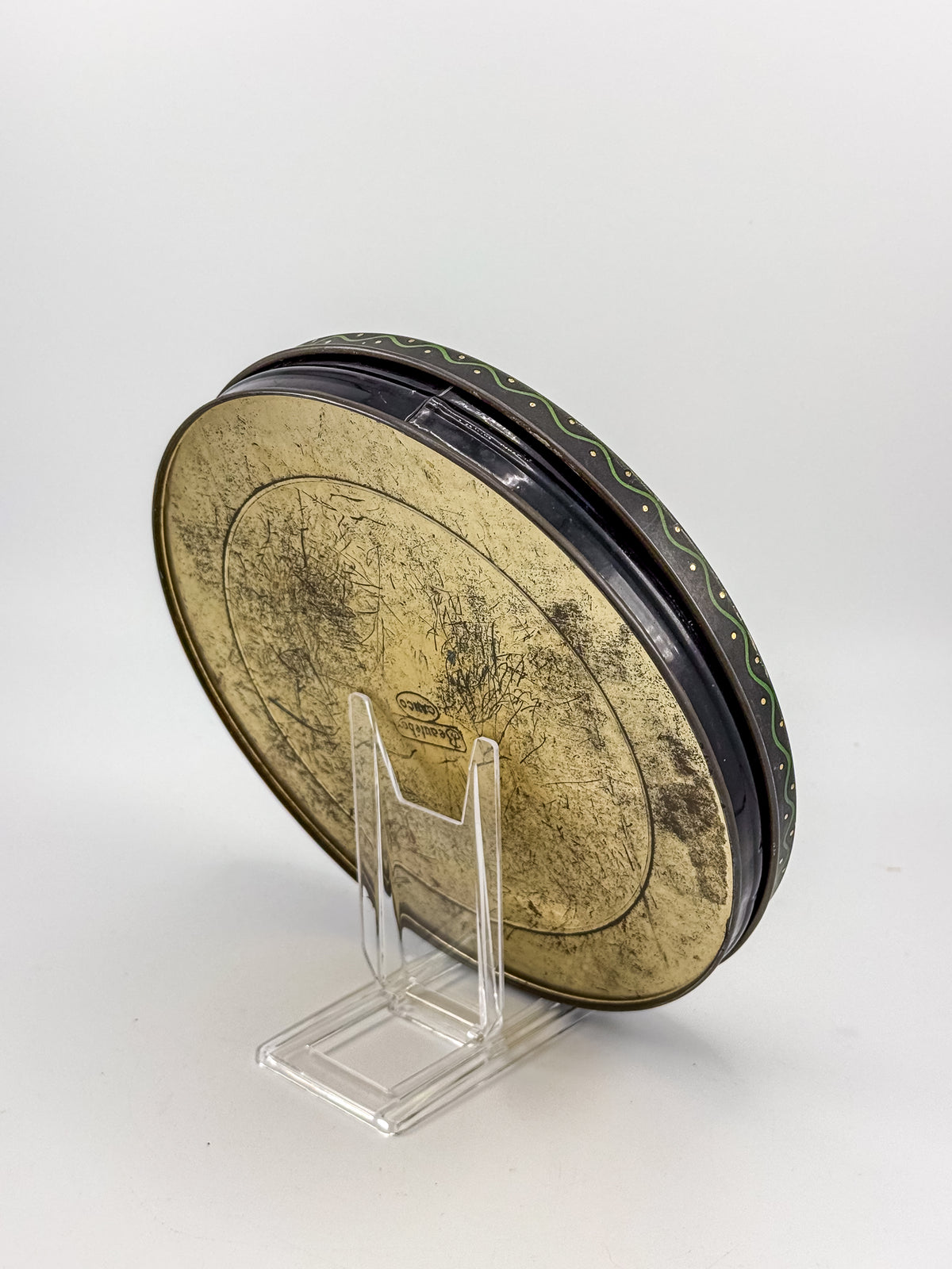 Vintage Beautebox CANCO Round Tin Box with Baroque Gold Scroll & Peacock, 9.5" Diameter