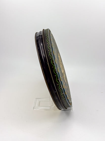 Vintage Beautebox CANCO Round Tin Box with Baroque Gold Scroll & Peacock, 9.5" Diameter