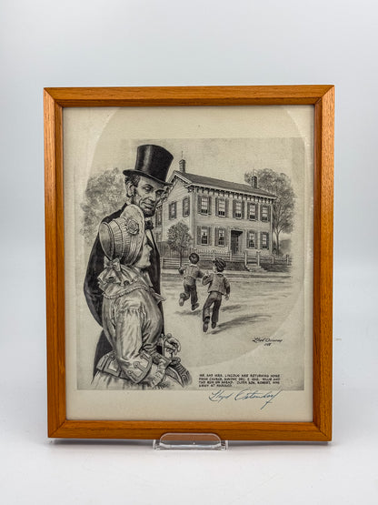Signed Lloyd Ostendorf Lincoln Print in Oak Frame, 1988 — Mr. and Mrs. Lincoln Returning from Church