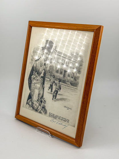 Signed Lloyd Ostendorf Lincoln Print in Oak Frame, 1988 — Mr. and Mrs. Lincoln Returning from Church