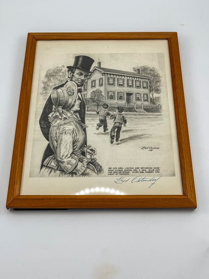 Signed Lloyd Ostendorf Lincoln Print in Oak Frame, 1988 — Mr. and Mrs. Lincoln Returning from Church