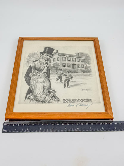 Signed Lloyd Ostendorf Lincoln Print in Oak Frame, 1988 — Mr. and Mrs. Lincoln Returning from Church