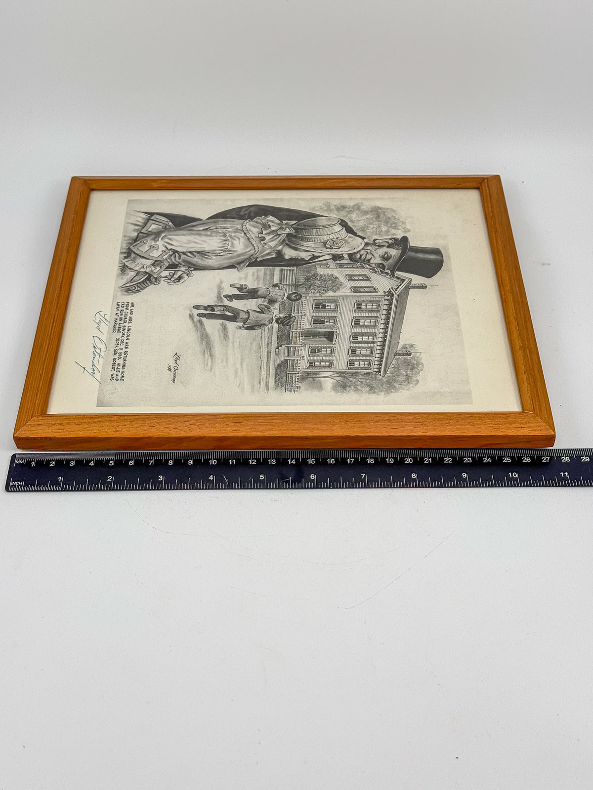 Signed Lloyd Ostendorf Lincoln Print in Oak Frame, 1988 — Mr. and Mrs. Lincoln Returning from Church