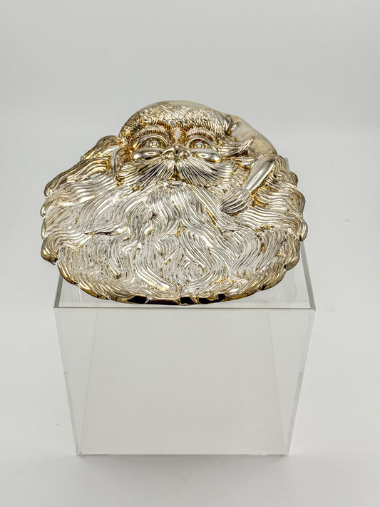 Vintage Silver-Plated Santa Claus Face Dish, Bas-Relief Decorative Catchall Tray, ~7" Wide