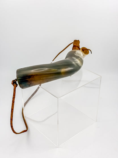Vintage Powder Horn with Leather Thong and Priming Horn, Frontier Americana Display Piece