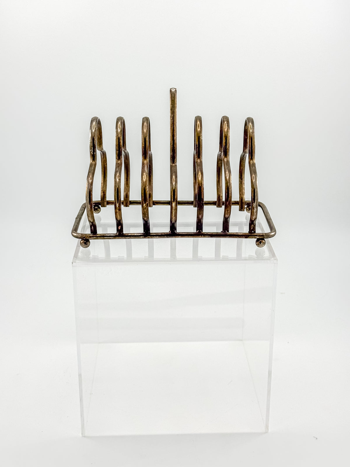 Vintage Art Deco English Silver-Plated Toast Rack with Wavy Dividers and Ball Feet, Letter Holder