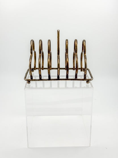 Vintage Art Deco English Silver-Plated Toast Rack with Wavy Dividers and Ball Feet, Letter Holder