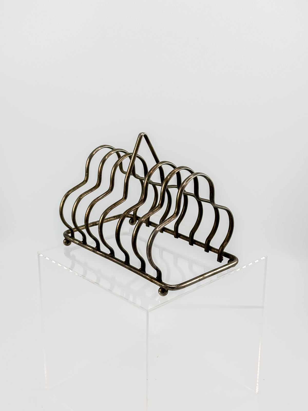 Vintage Art Deco English Silver-Plated Toast Rack with Wavy Dividers and Ball Feet, Letter Holder
