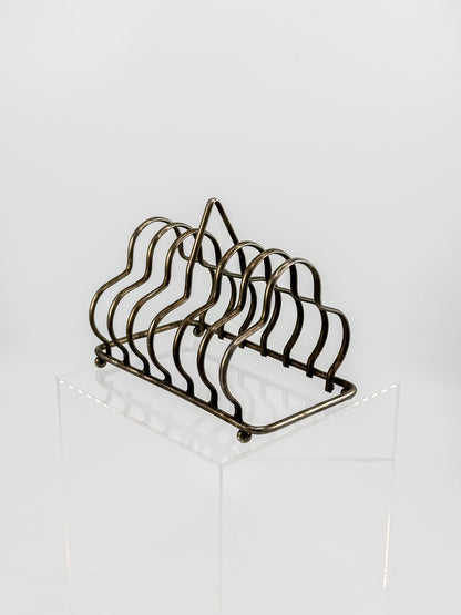 Vintage Art Deco English Silver-Plated Toast Rack with Wavy Dividers and Ball Feet, Letter Holder