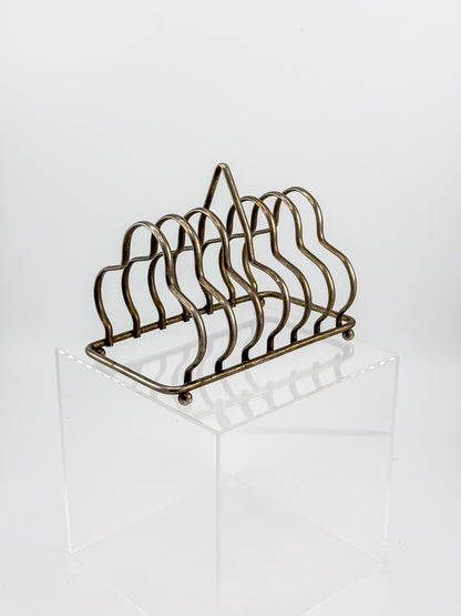 Vintage Art Deco English Silver-Plated Toast Rack with Wavy Dividers and Ball Feet, Letter Holder