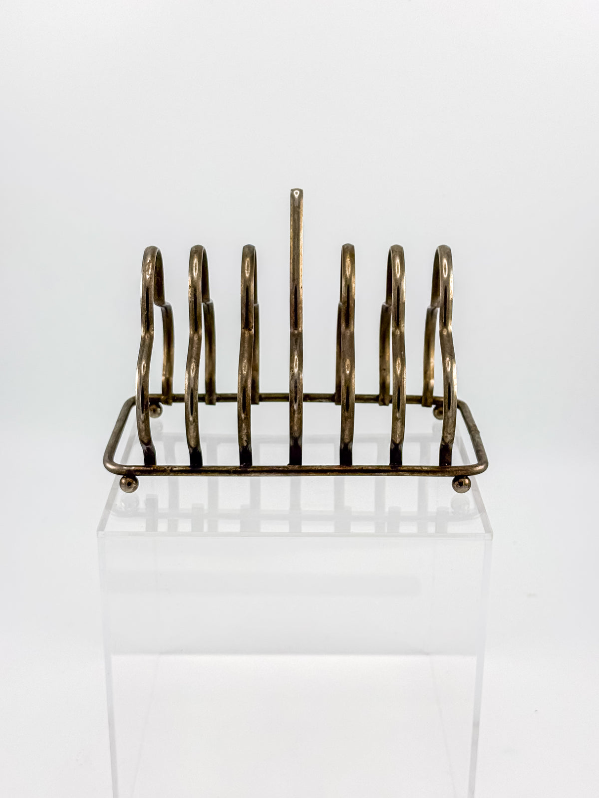 Vintage Art Deco English Silver-Plated Toast Rack with Wavy Dividers and Ball Feet, Letter Holder