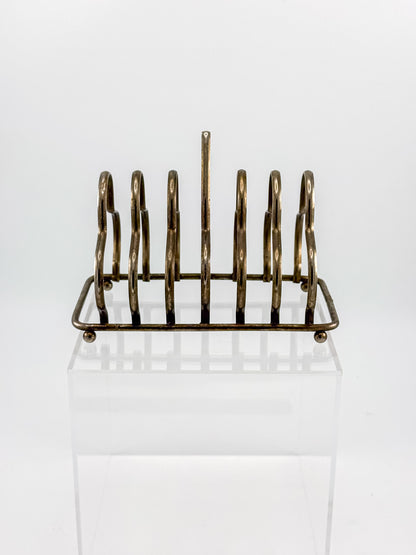 Vintage Art Deco English Silver-Plated Toast Rack with Wavy Dividers and Ball Feet, Letter Holder