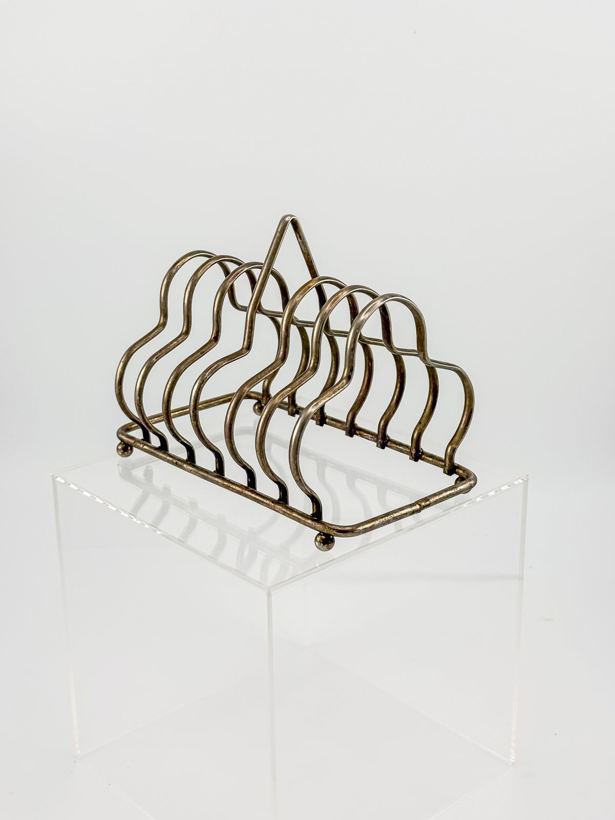 Vintage Art Deco English Silver-Plated Toast Rack with Wavy Dividers and Ball Feet, Letter Holder