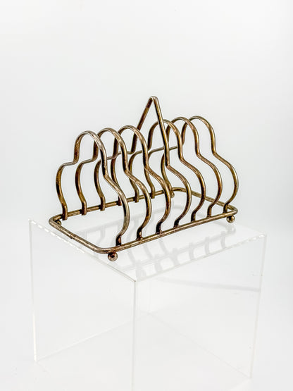 Vintage Art Deco English Silver-Plated Toast Rack with Wavy Dividers and Ball Feet, Letter Holder