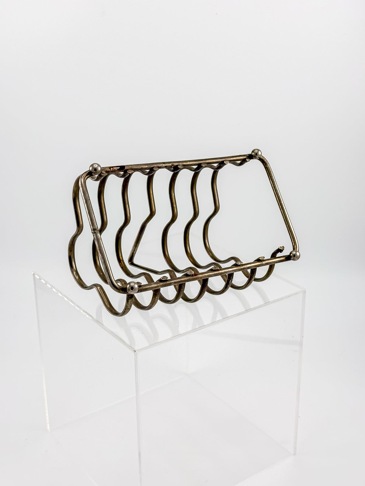 Vintage Art Deco English Silver-Plated Toast Rack with Wavy Dividers and Ball Feet, Letter Holder