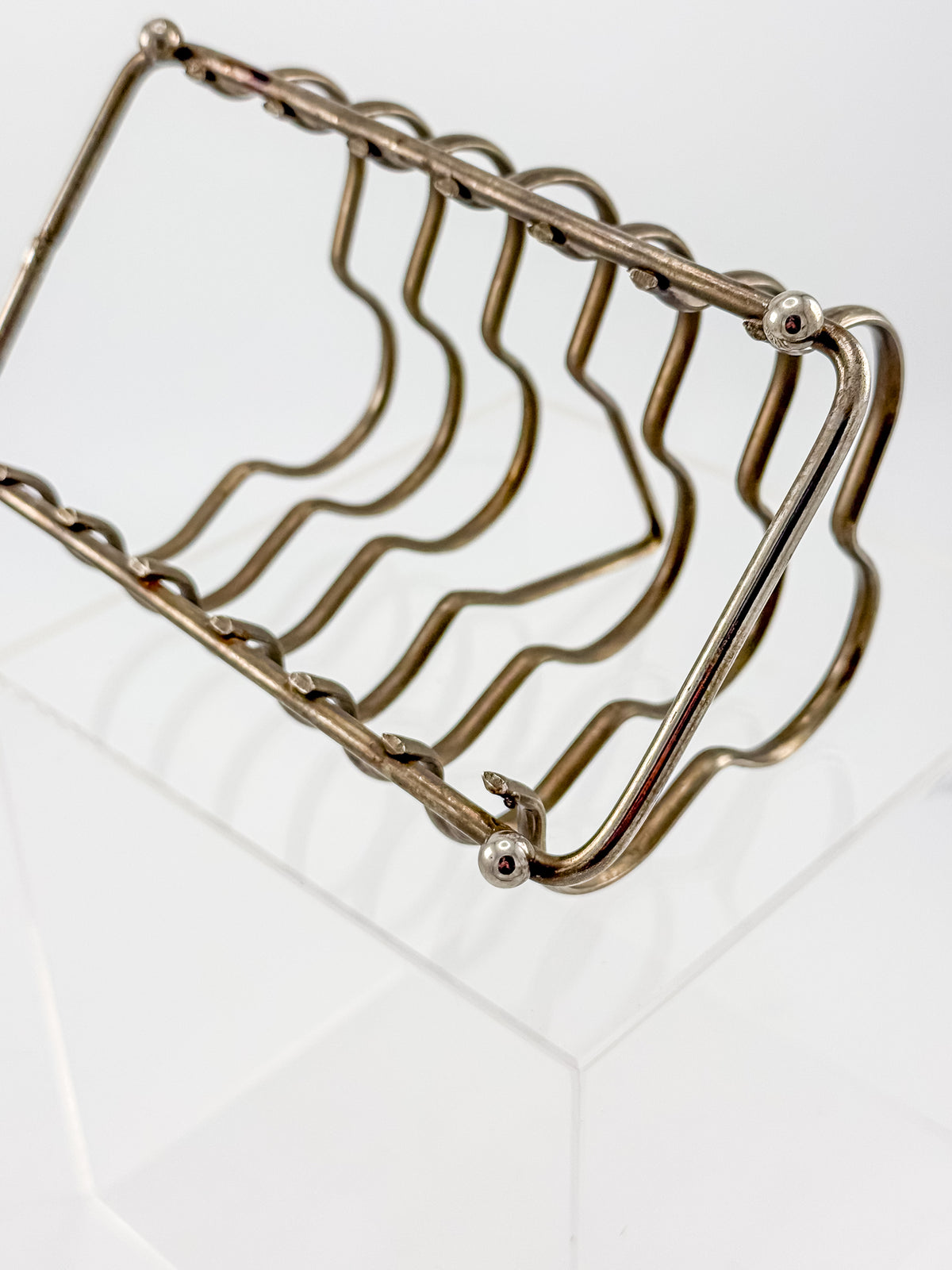 Vintage Art Deco English Silver-Plated Toast Rack with Wavy Dividers and Ball Feet, Letter Holder
