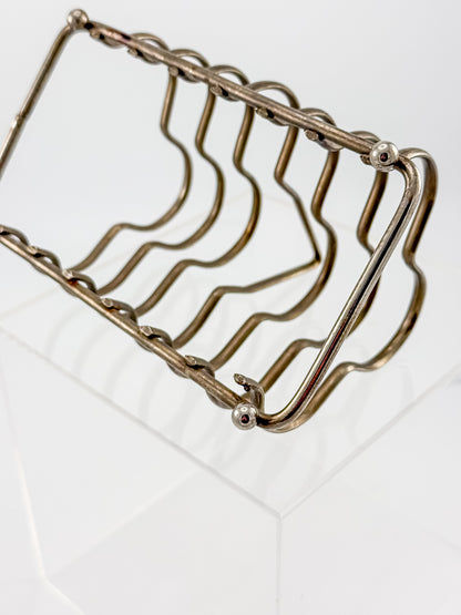 Vintage Art Deco English Silver-Plated Toast Rack with Wavy Dividers and Ball Feet, Letter Holder