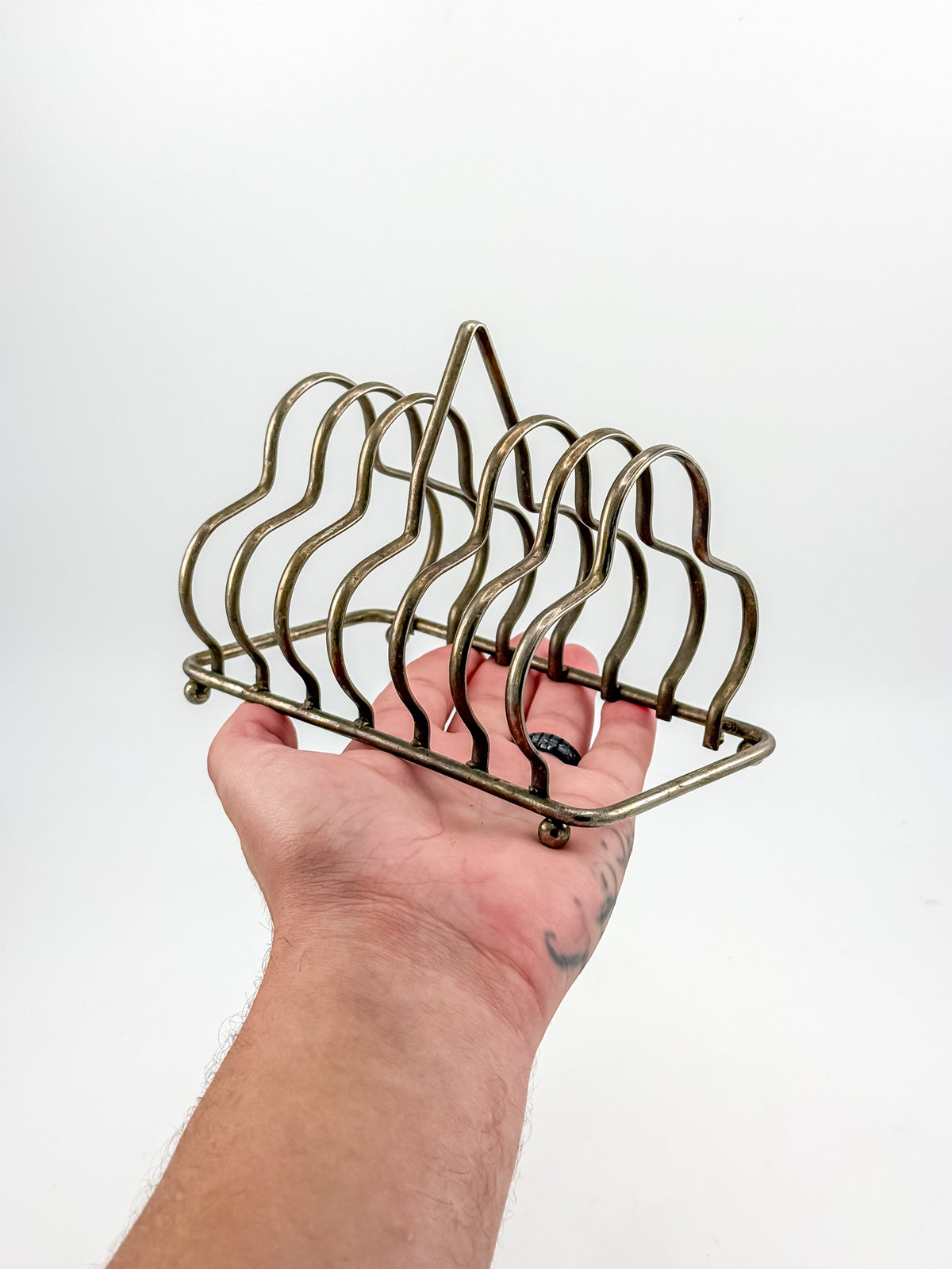 Vintage Art Deco English Silver-Plated Toast Rack with Wavy Dividers and Ball Feet, Letter Holder